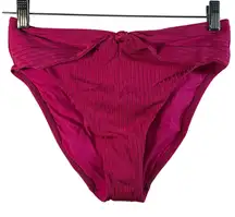 Robin Piccone Ribbed High Waisted Bikini Bottoms Fuchsia Pink Knot Front Size M