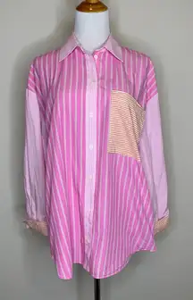 Zara Colorblock Striped Shirt Sz Small Pink Orange White