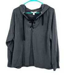 Joy Lab Size‎ Small Sweater Gray Pullover Hoodie Thick Lace Up Neckline Modal