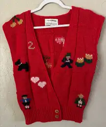 VTG Alyssa Brooke Cardigan Hand Embroidered Sweater Vest Kettle Tulips Hearts L