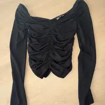 Zara Black Ruched Long Sleeve Blouse
