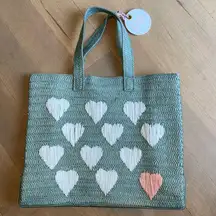 BTB Beyond the Beach  Los Angeles Be Mine woven Raffia Hearts Tote
