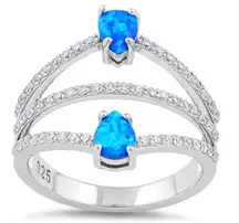 SIZE 10 925  Three Line Pear Blue Lab Opal Ring