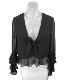 Tularosa Winnie Black Ruffle Plunge Tie V-neck Long Sleeve Peplum Blouse Top XS