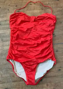 J Crew cherry red ruched halter 14 one piece swimsuit