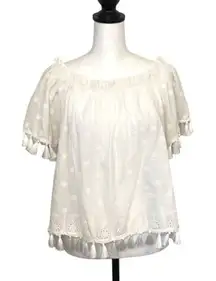 In Loom Tassel Accent Boho Eyelet Rayon Top Off‎ White Size Small