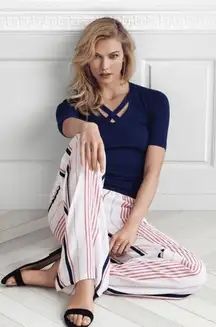 Blue White Red Striped Trouser Pants - XS