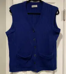VTG Dotty Mann Size L Orlon Sweater Vest Blue Ribbed Knit Button Up Pockets