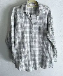 Primers Work From Home Plaid Button-Up Shirt Romper Sz Small NWT