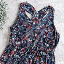Kaileigh Navy Floral Print High Neck Sleeveless Dress Size Large