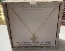 Rachel Zoe 14kt Gold Plated Sterling Silver Cubic Zirconia Cross Necklace Gift