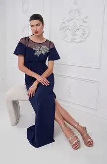 JS Collections Fleur Beaded Column‎ Gown Size 4 Formal Embellished Party Wedding