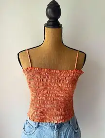 Y2K Orange Plaid Smocked Tank Top