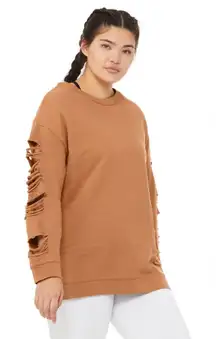 Alo Fade Disressed Crew Neck Pullover In Henna
