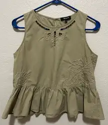 Madewell Tan Embroidered Peplum Blouse Size Small Boho