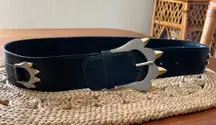 Bon Soir Made In France Belt Black with Large Silver and Gold Claw Buckle Large