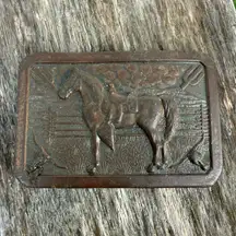 VTG 1940s Vogel Western Horse Longhorn Cactus Metal‎ Brass Belt Buckle Bronco