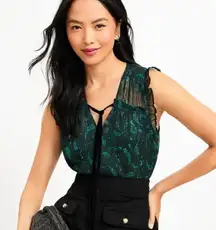 Loft Shimmer Paisley Velvet Flutter Tie Neck Top size medium