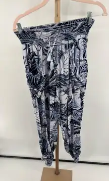 Aerie blue white palm print joggers size small pockets