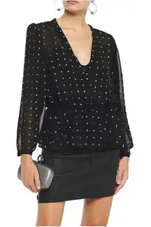Iro Top Womens Small Black Cadmos Wrap Effect Studded‎ Chiffon Peplum Blouse