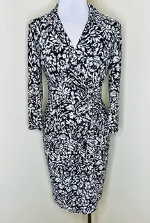 Ralph Lauren Lauren  Midi Dress 6 Navy Blue Twist Front Work Office Business Chic