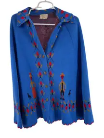 Vintage 70s Sturbridge Nordic sweater poncho shrug one size blue red boho