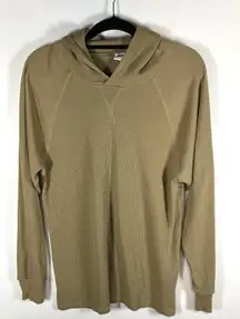 Aritzia Tna Long Sleeve‎ Waffle Knit Thermal Tan Hooded Shirt Women's Small