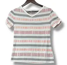 Calvin Klein Petite XS Striped V-Neck Short Sleeve Top Multicolor Preppy Coastal