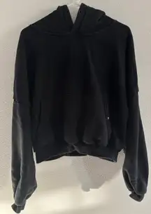 Popflex Hoodie Womens Small Black Cropped Sweatshirt Gym Sporty Active Oversized