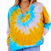 Anthropologie Maronie yellow/blue cotton/spandex tie dye hoodie.Size Medium.NWT.