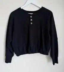 Black Cropped Button Up Long Sleeve Women’s Medium Sweatshirt Material