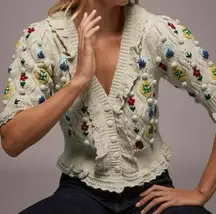 Zara Special Edition Embroidered Floral Cropped Knit Sweater Cardigan