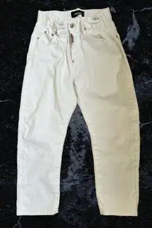 DSQUARED2 White Denim Factory Distressed Boyfriend Cropped Jeans