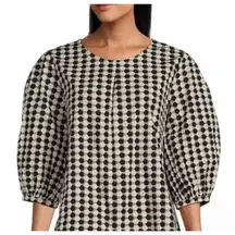 Bryn Walker Lucinda XL Geometric Puff Sleeve Pleated Hi-Lo Top Organic‎ Cotton