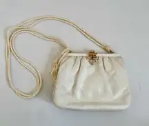 Judith Leiber White leather lizard  skin Rare Vintage Heart crystal rope clutch
