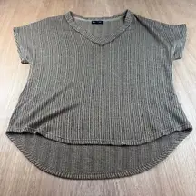Blu Pepper Ribbed V Neck Short Sleeve High Low Hem Top Brown Tan Fall Layer S