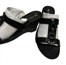 Anne Klein Shoes Womens 8M Black Wedge Patent Slip On Chain Detail‎ Open Toe