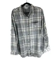 Old Navy Womens The Classic Flannel Shirt Button Down Plaid Gray White XXL