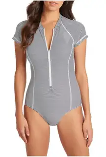Sea Level Short Sleeve Front Zip One-Piece Swimsuit Size US/10