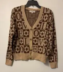 Love Patterned Brown Cardigan Sweater