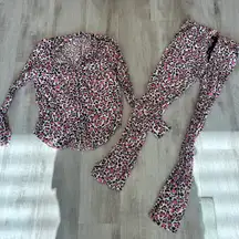 Victoria’s Secret heart cheetah print two piece pajama set long sleeve and pants