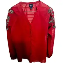 Authentic Icon red and gun metal button down shirt. Size small