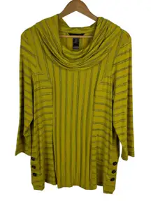 Ali Miles Striped Cowl Neck Tunic‎ Top Sz Medium Mustard Yellow Artsy Boho Comfy