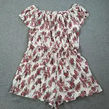 No Comment Floral Off Shoulder Romper Women 3X Crinkle Rose Shorts Elastic Waist