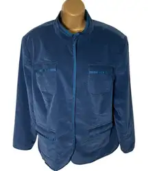 Vtg Y2K Style&Co Mandarin Collar Corduroy Jacket Padded Shoulder Blue 18W