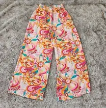 Unbranded Colorful Retro Floral Print Wide Leg Elastic Waist Pants Size Small