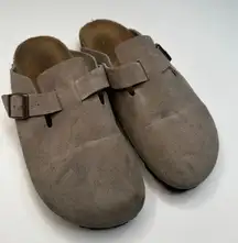 Birkenstock Taupe Boston Softbed Suede Leather Clogs