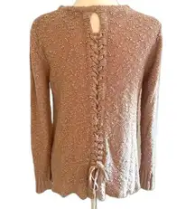 Coco & Carmen | Dusty Rose Textured Chunky Knit Sweater Lace Up Back Size S/M