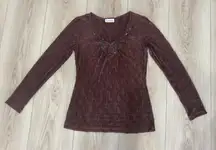 Brown Crinkle Long Sleeve Top