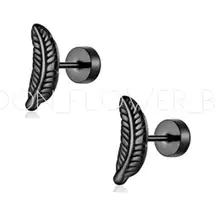 Black Stainless Steel Feather Flat Back Earrings